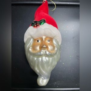 Mervyns 2006 Flocked Santa Face & Hat Glass Ornament Lg 7”
